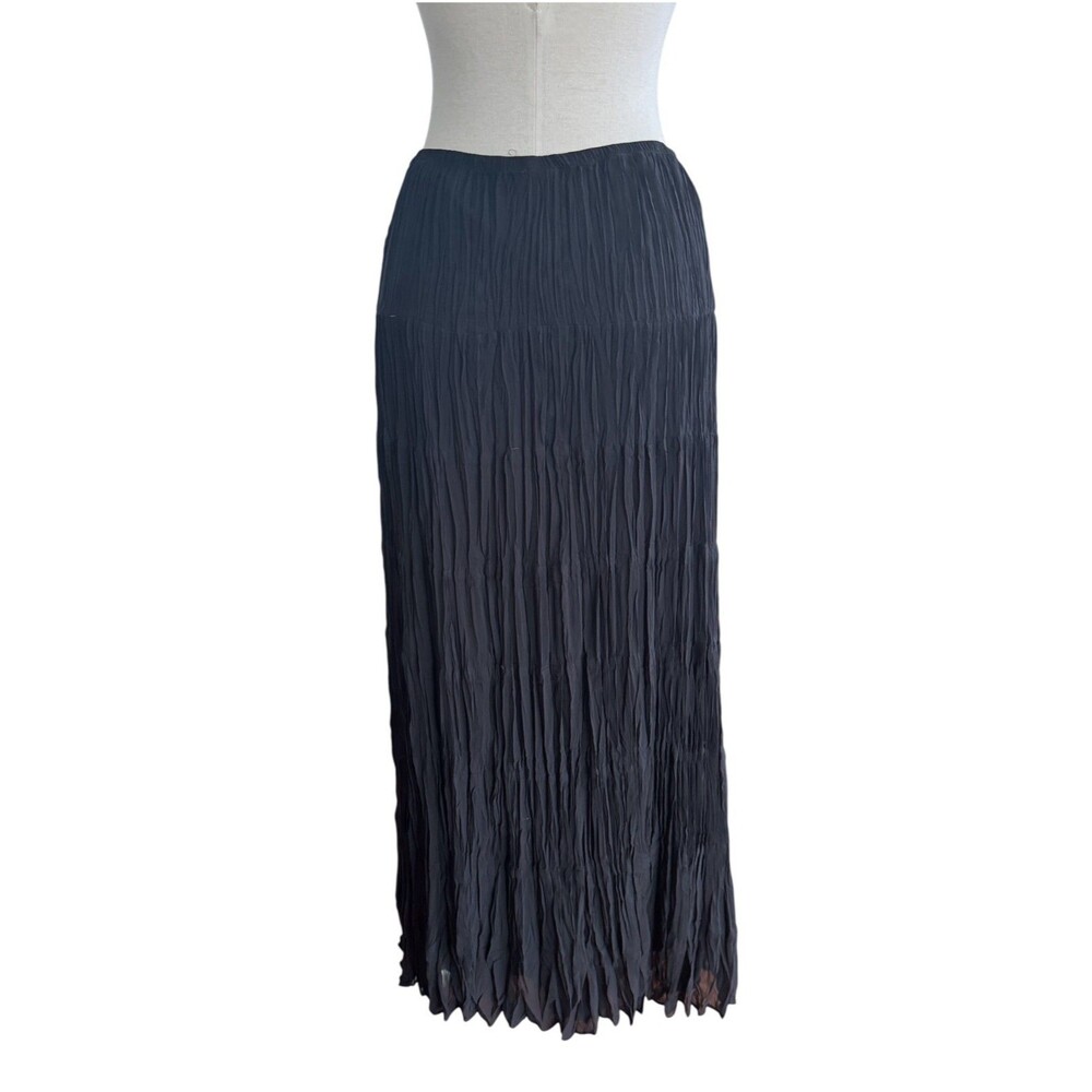 MSK Wm Medium Black Pleated Crinkly Maxi Length Pullover Skirt